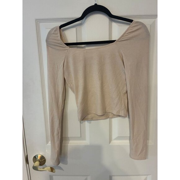 Lush Taupe Ribbed Long Sleeve Square Neck Crop Top XS - Picture 5 of 5